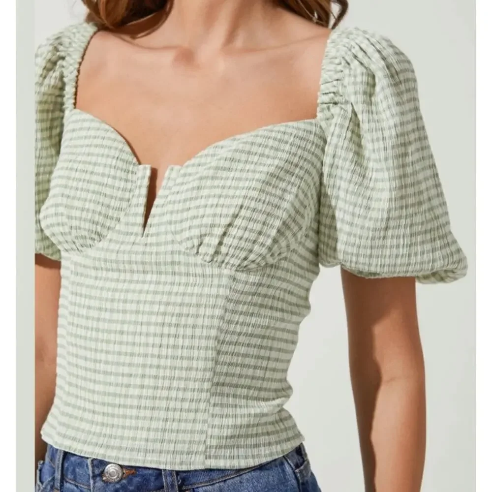 ASTR The Label Daydreamer Women's Puff Sleeve Smocked Top XS.